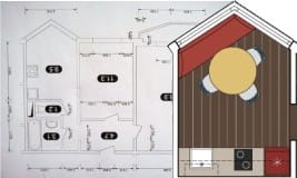 Kitchen plan with triangular bay window