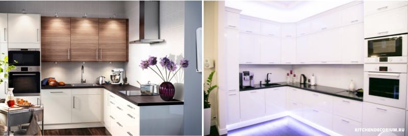 Illuminated kitchen top above the cabinets