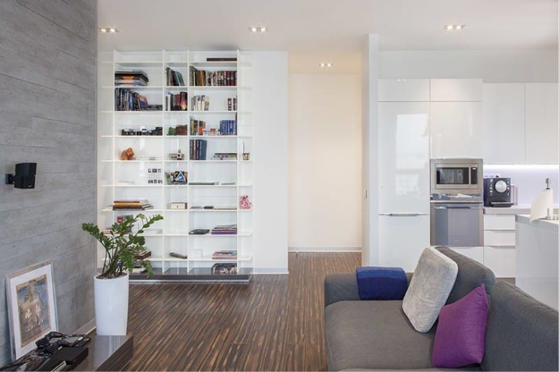 The floor in the interior of the kitchen in the style of minimalism - parquet board