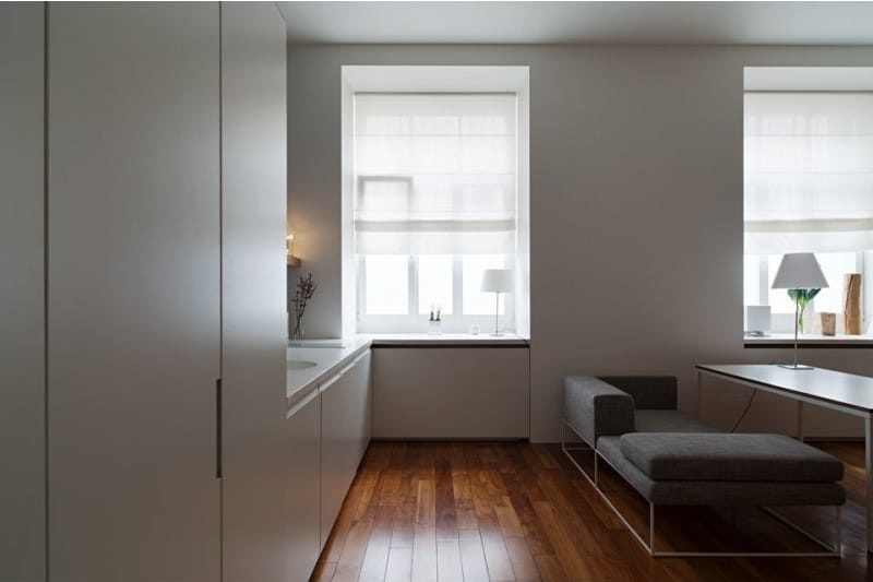 The floor in the interior of the kitchen in the style of minimalism - parquet board