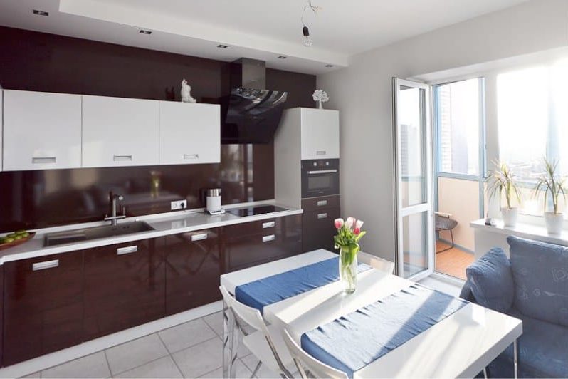 The floor in the interior of the kitchen in the style of minimalism - tile