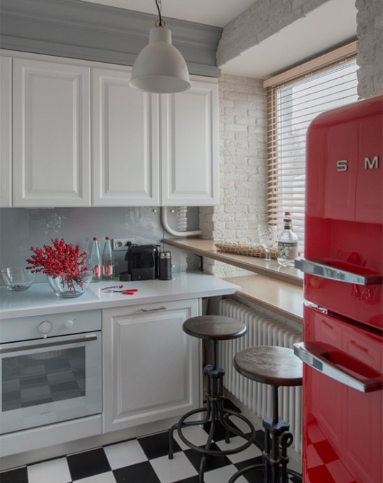 Breakfast table in a small kitchen-dining-living room in Khrushchev