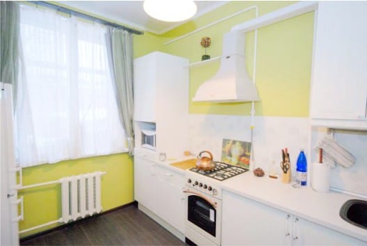 Dark linoleum in the interior of the kitchen