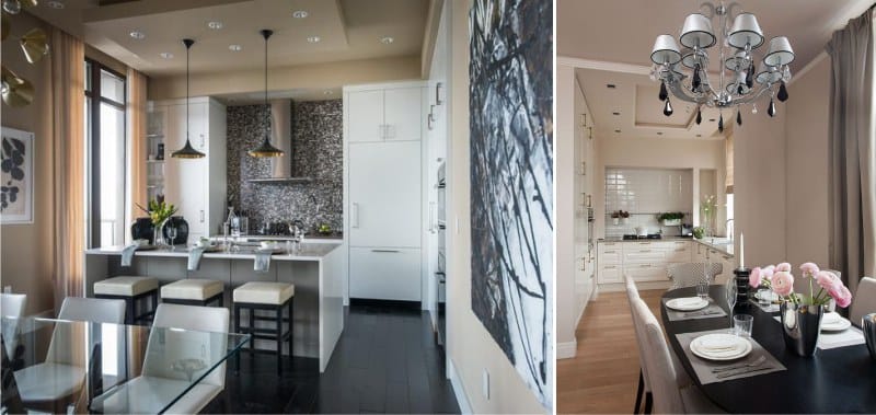 Spotlights in the interior of the kitchen-dining room