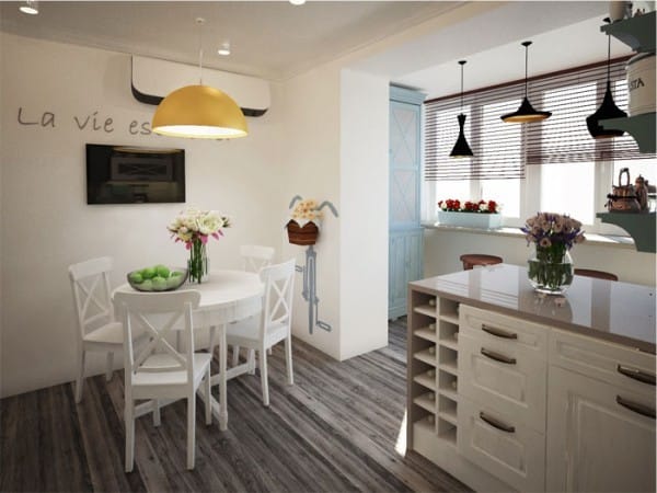 Bar counter on the balcony with kitchen