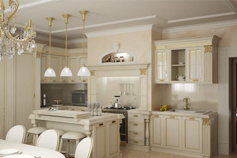 White classic kitchen with gold accents