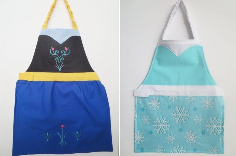 Tabliers pour enfants stylisés comme les robes d'Elsa et Anne du dessin animé Cold Heart