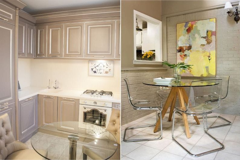 Round glass table in the kitchen interior