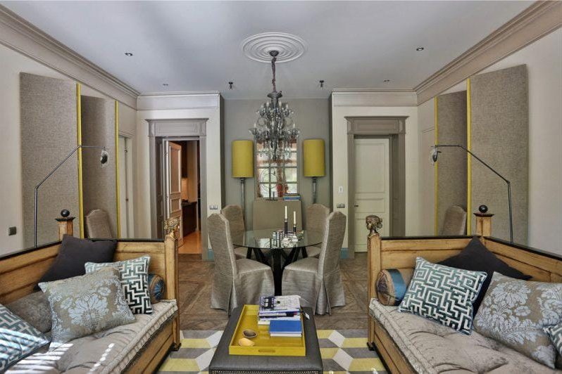 Round glass table in the kitchen interior