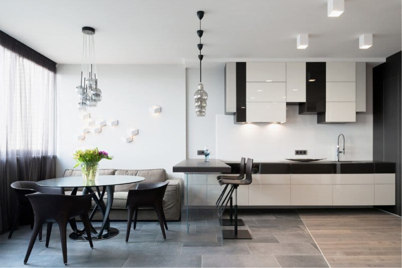 Round glass table in the kitchen interior