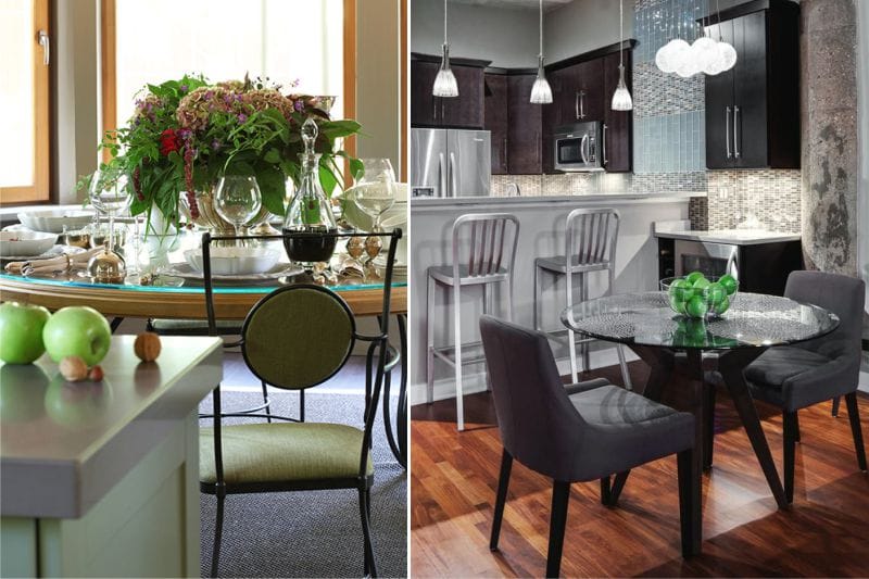 Round glass table in the kitchen interior