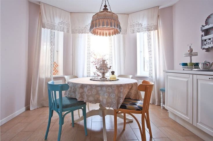 Round table covered with tablecloth