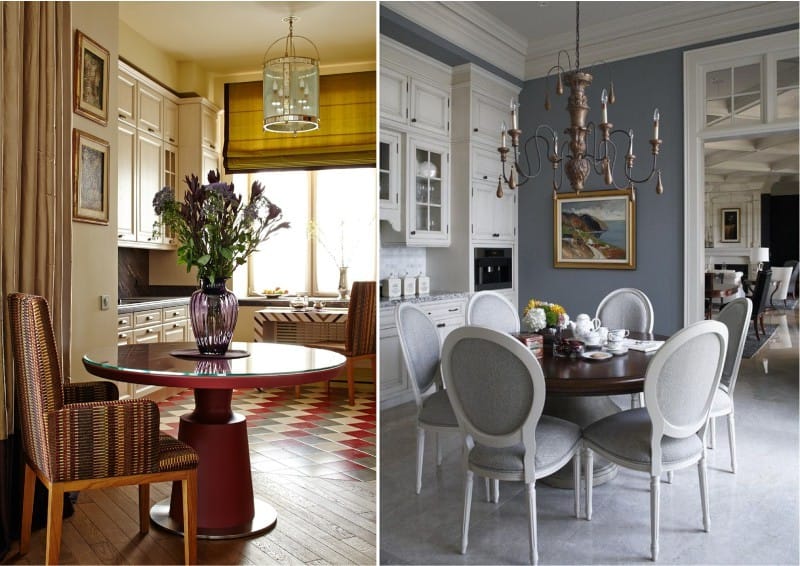 Round table in the interior of the kitchen