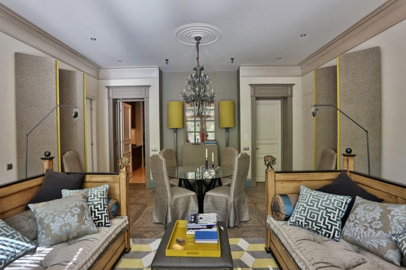 Round table in the interior of the living-dining room