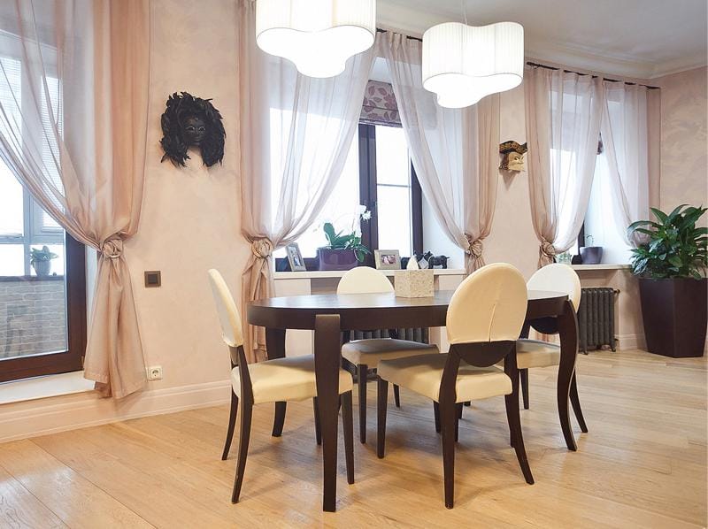 oval table in the interior of the kitchen-dining room