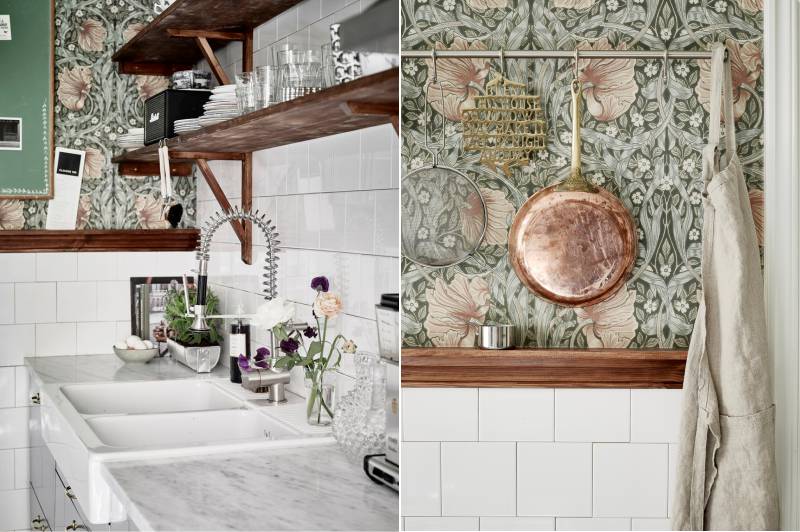 Tile wall decoration in rustic style