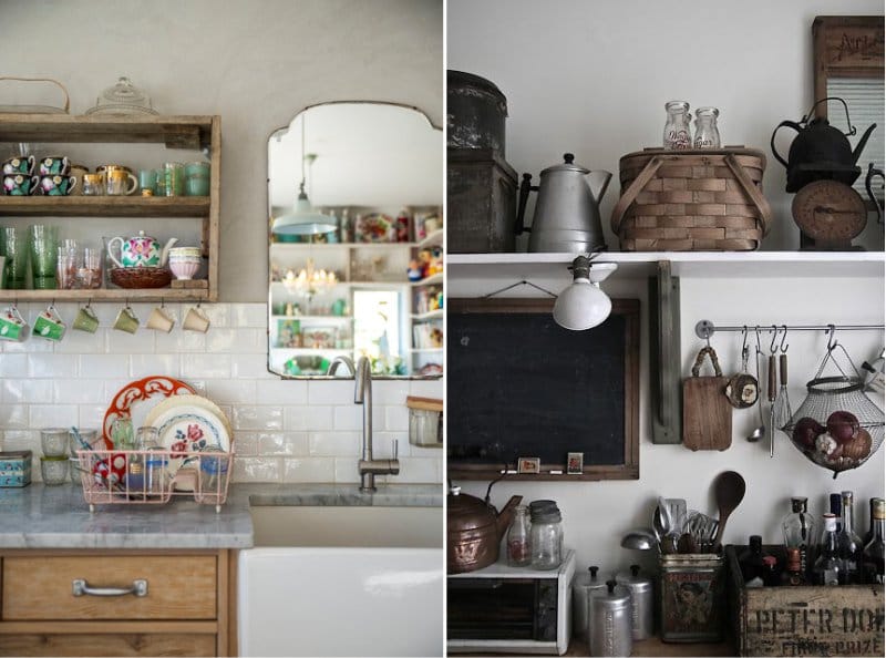 Open shelves in country style kitchen