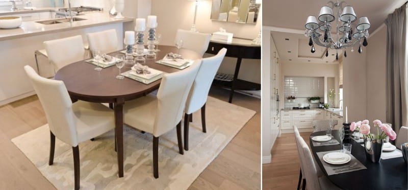 Oval table in the interior of the kitchen-dining room