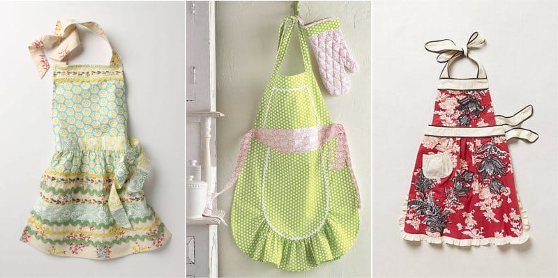 Aprons untuk kanak-kanak perempuan dengan tali pinggang, renda dan ruffles