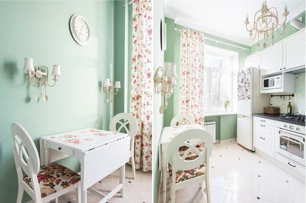 Folding table Ikea Ingatorp in the interior of a small kitchen in the Khrushchev