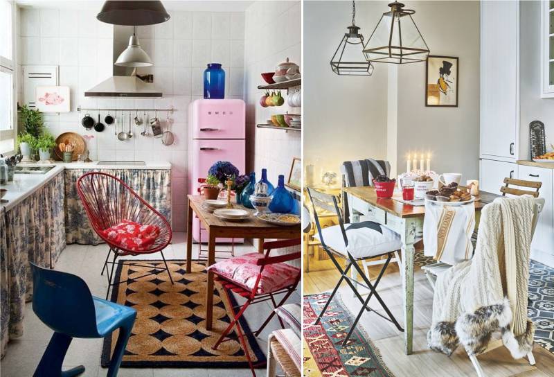 Different chairs in a rustic-style kitchen