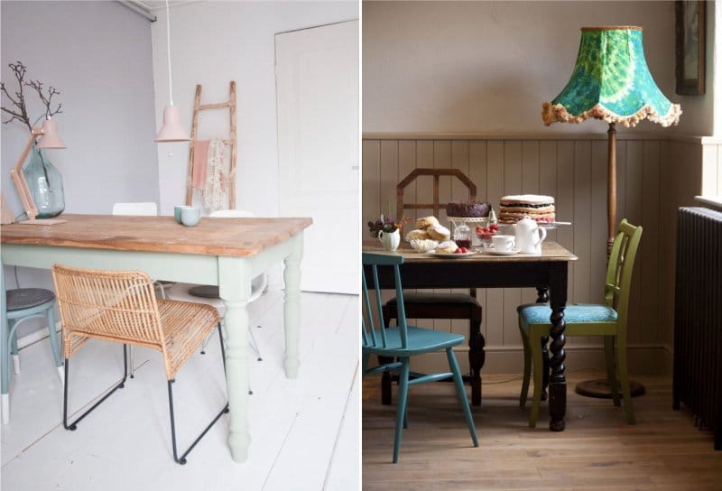 Different chairs in a rustic-style kitchen