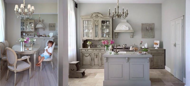 Gray walls in the kitchen in the style of Provence