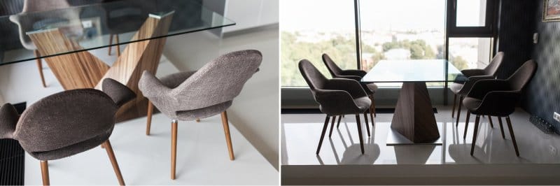 Table en verre et bois dans la cuisine