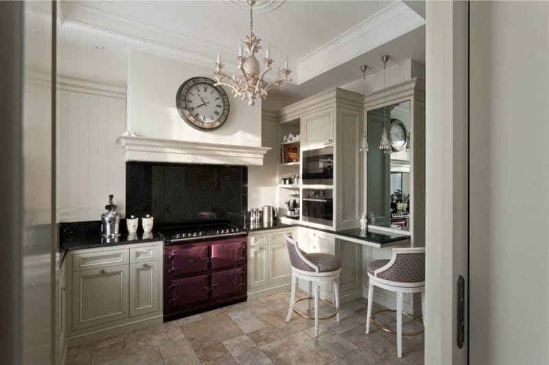 Lamps in the interior of a classic kitchen