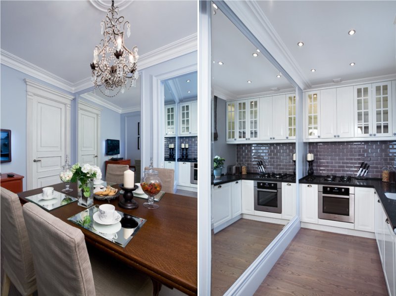 Kitchen interior in a two-room studio apartment