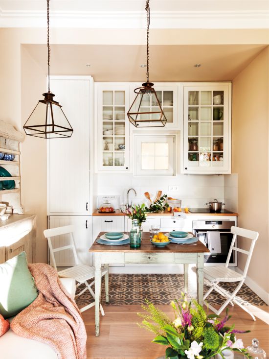 Different flooring in the kitchen-studio