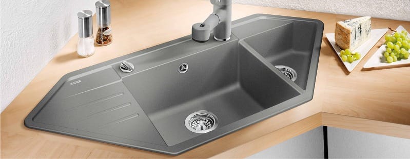 Hexagonal corner two-piece sink