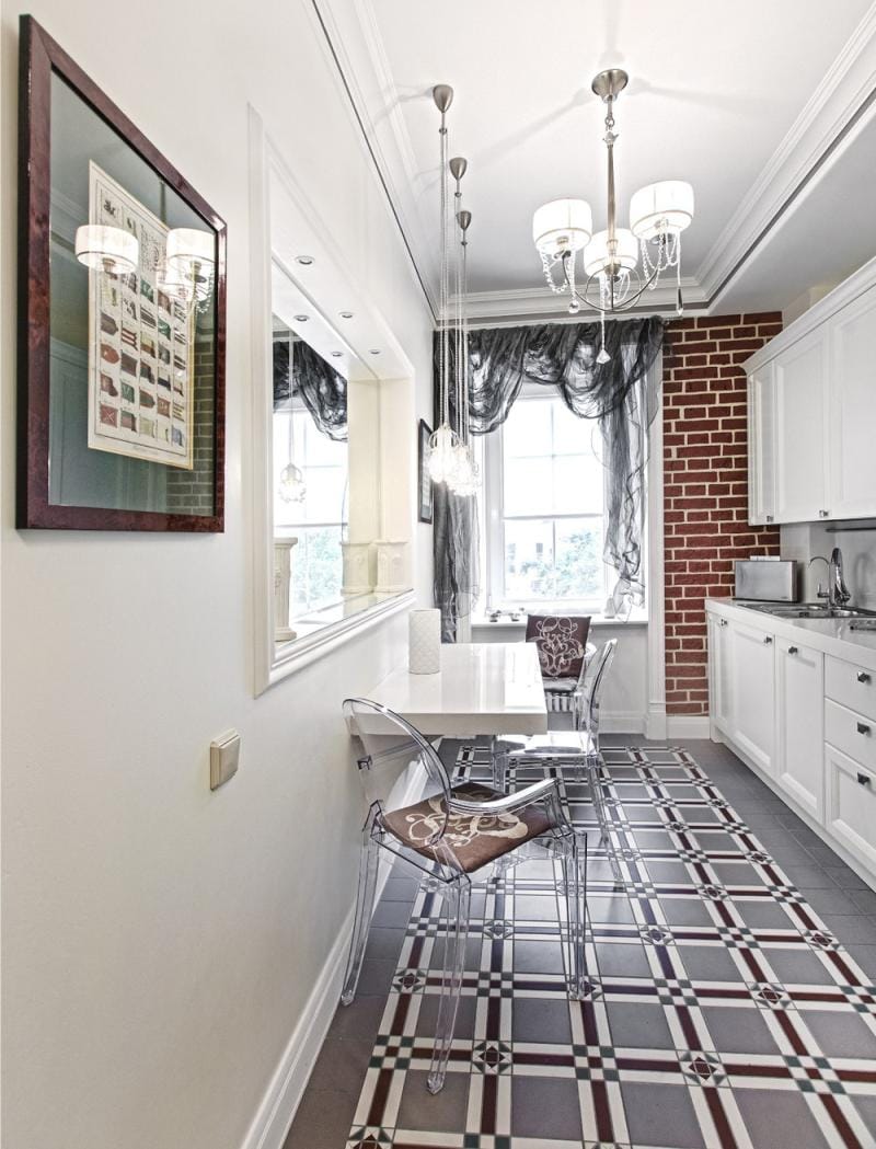 White-gray kitchen in the interior