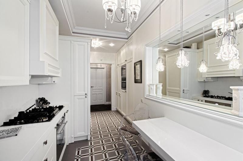 White-gray kitchen in the interior