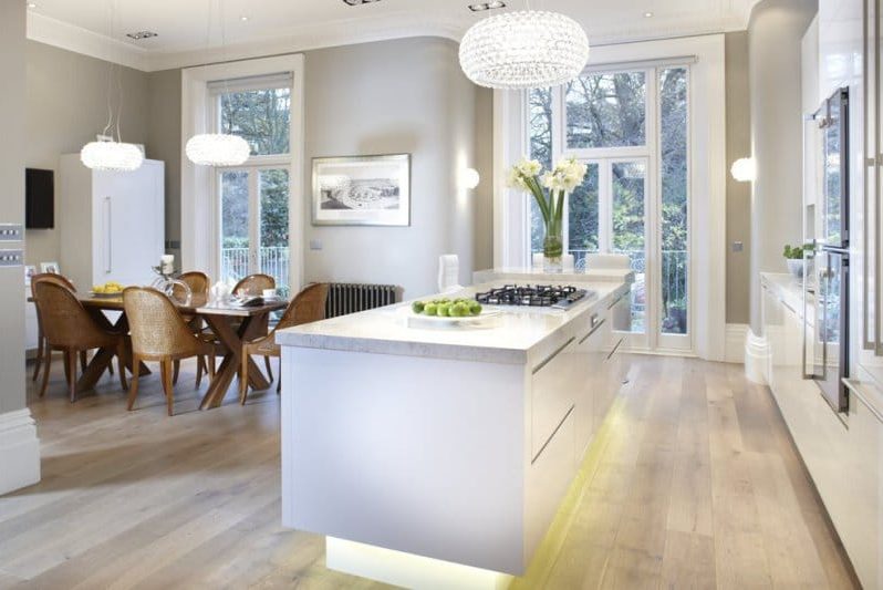 White-gray kitchen in the interior