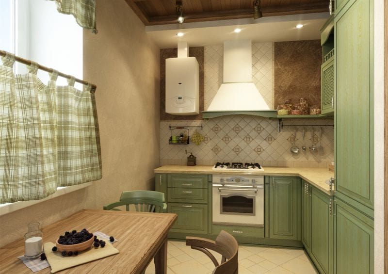 Dapur beige dan dinding hijau