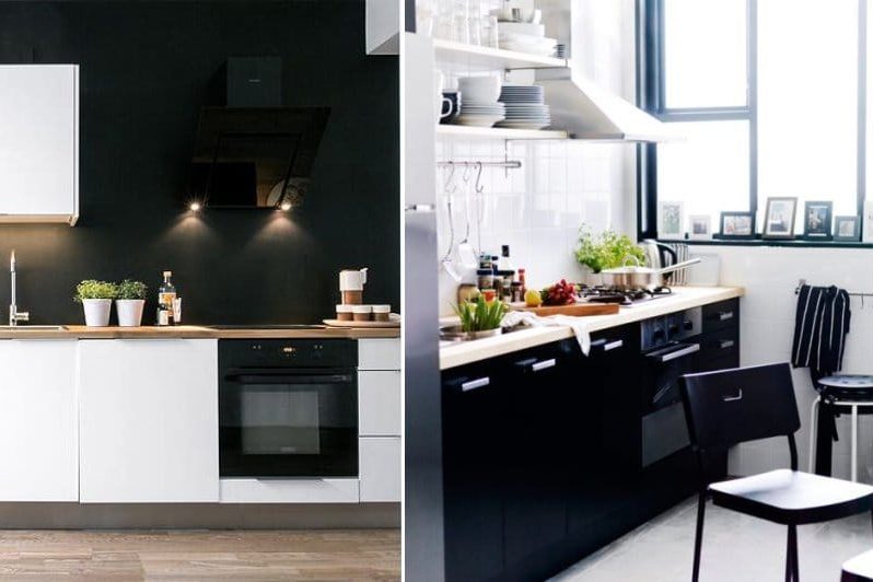 Dapur gaya Scandinavian hitam dan putih