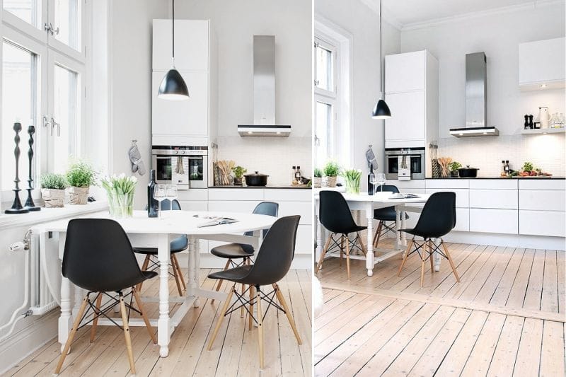 Dapur gaya Scandinavian hitam dan putih