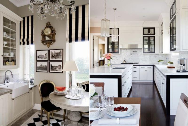 Black and white color in the interior of the kitchen in a classic style.