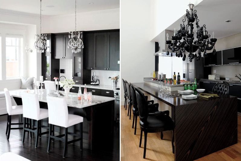 Black and white color in the interior of the kitchen in a classic style.