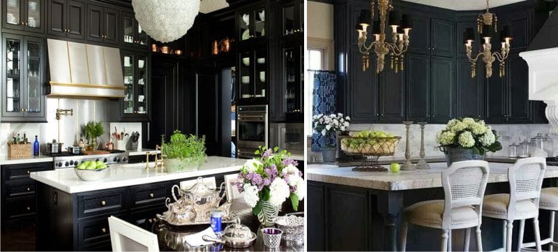 Couleur noir et blanc à l'intérieur de la cuisine dans un style classique.