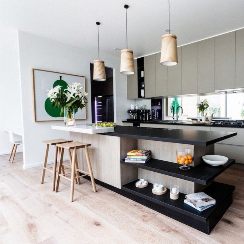 Black and beige color in the interior of the kitchen