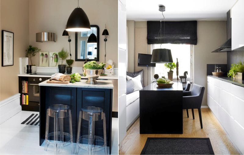 Black and beige color in the interior of the kitchen