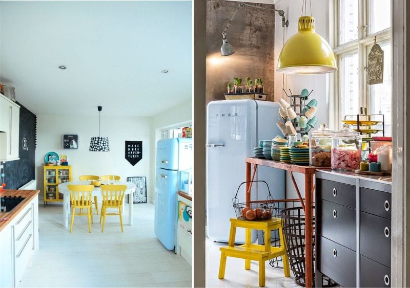 Blue and yellow in the interior of the kitchen