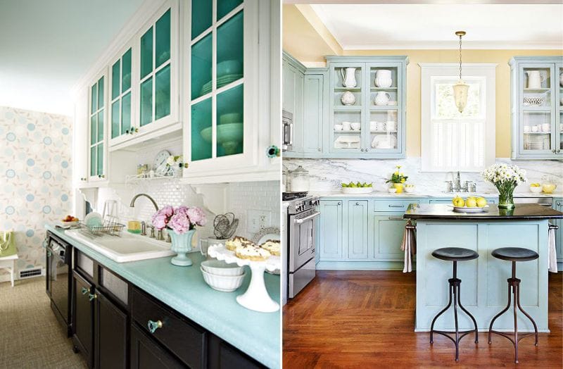 Blue and yellow in the interior of the kitchen