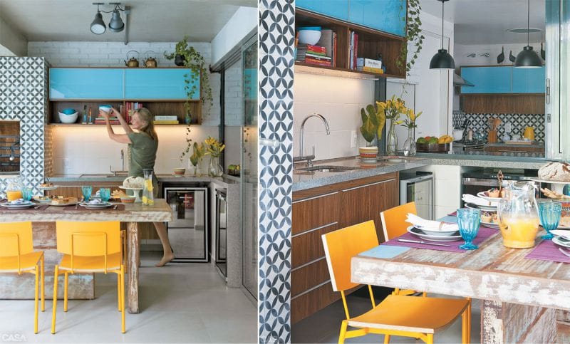 Blue and yellow in the interior of the kitchen