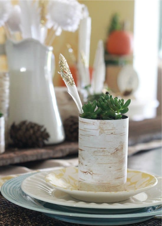 The pots from the tin cans decorated by birch bark