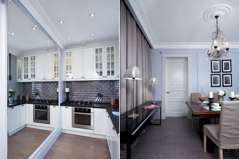 The interior of the kitchen-dining room with gray walls