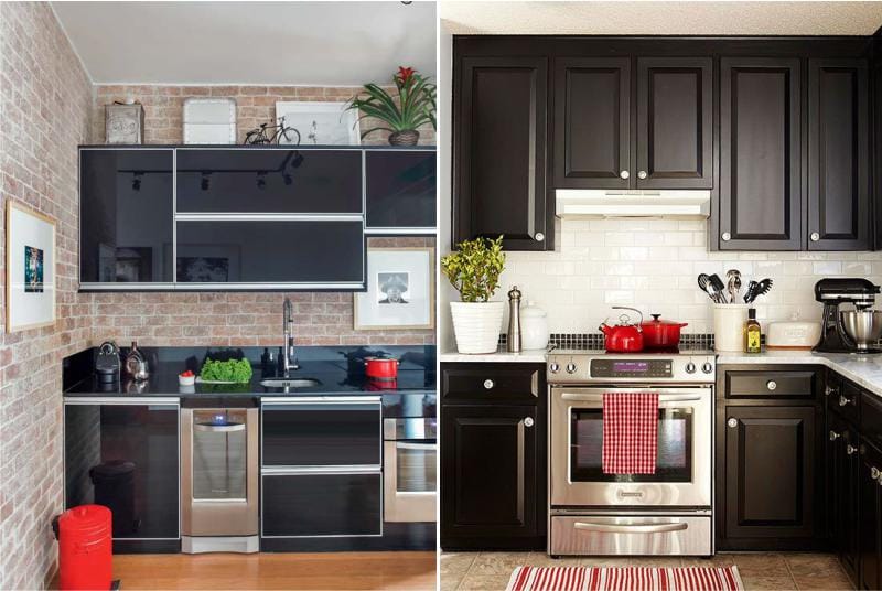 Red and black color in the interior of the kitchen