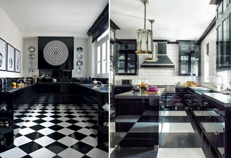 Kitchen with black and white floor